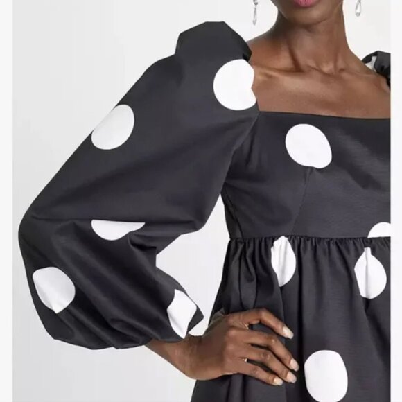 Kate Spade Giant Dot Faille Dress Polka Dot Puff Sleeves Black White Size 2 - Picture 2 of 8
